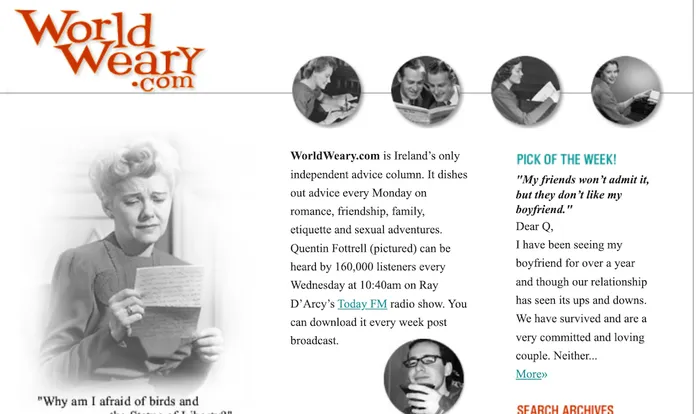 Screenshot of World Weary advice column website